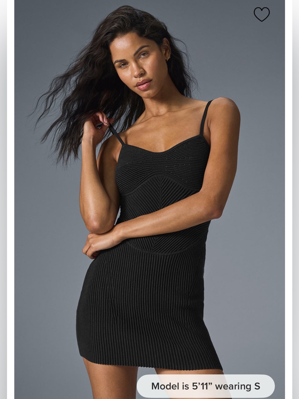 ALO Denim Knit Mini Dress Black Ribbed Spaghetti Strap - XXS